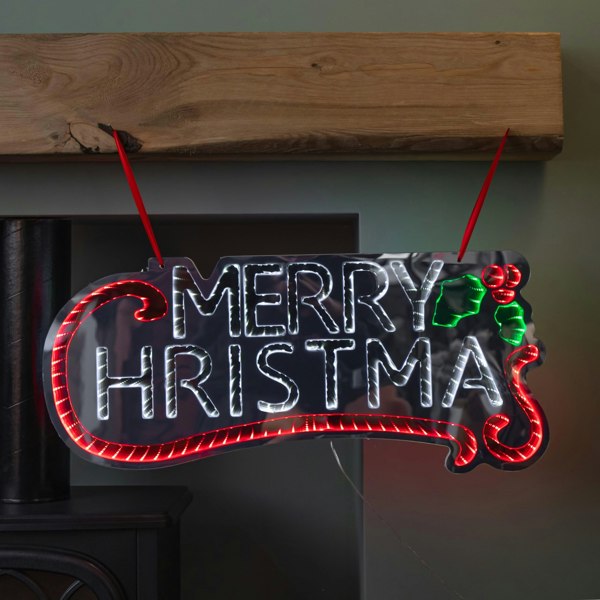 Samuel Alexander 60cm Light up Hanging Merry Christmas Infinity Mirror Decoration with LEDs