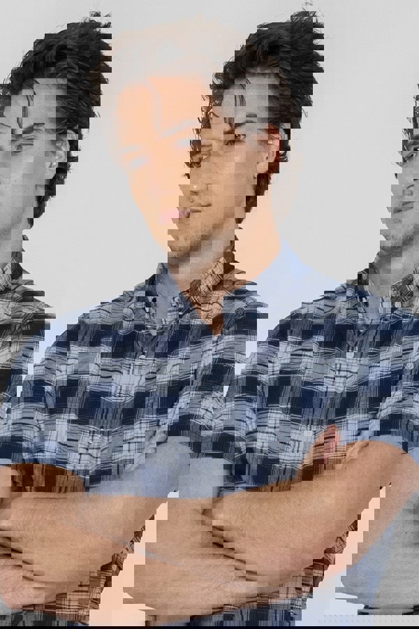 ENORSIA Men's Check Short Sleeve Oxford Shirt