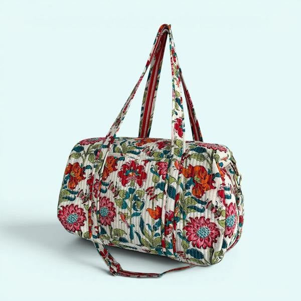 Hayley & Co Large Weekend Duffle Bag | Red Block Print Floral