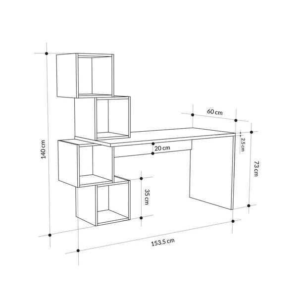 Decortie Balance Desk Modern 4-Tier Open Storage Shelves Engineered Wood 140x153.5x60cm