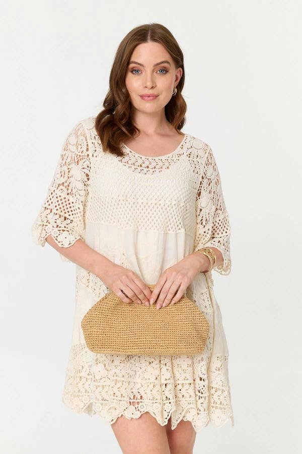 Ivory | Semi Sheer Crochet Texture Short Dress