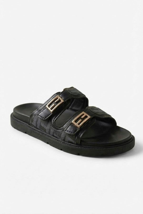 Willow Patterned Buckle Sandals - Black_wb