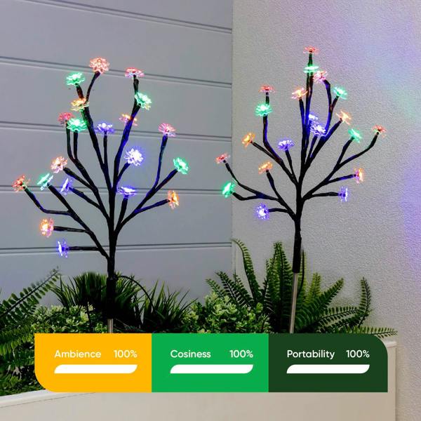 Gardenwize Pack of 2 Solar Stake Lights – Flower Tree LED Lights