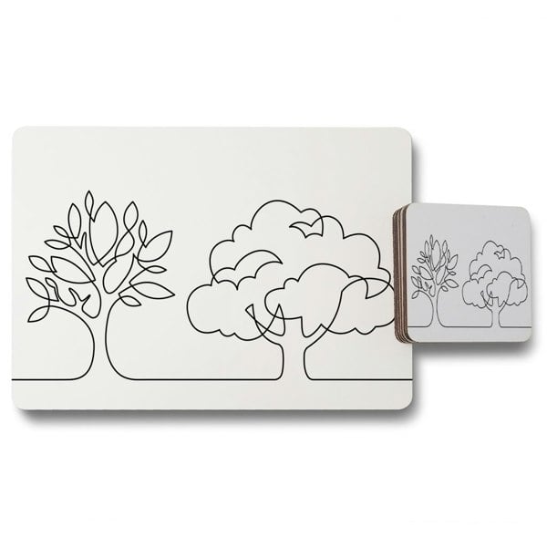 Benjamin Tate Design line drawing of trees (Placemat & Coaster Set)