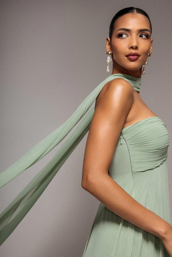 Sleeveless Pleated Chiffon Multiway Scarf Maxi Dress - Sage Green DR4829