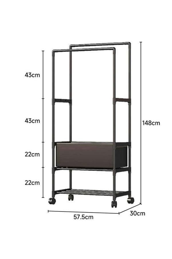 Living and Home 2 Rod Multi-Functional Clothes Rack Garment Rack with Laundry Basket Bedroom Coat Holder