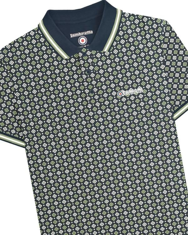 Lambretta All Over Geometric Mens Smart Classic Retro Polo Shirt