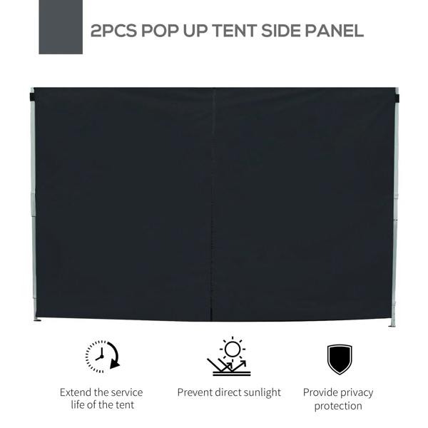 Black gazebo pop-up tent side panel, two-piece fabric panel with reinforced edges