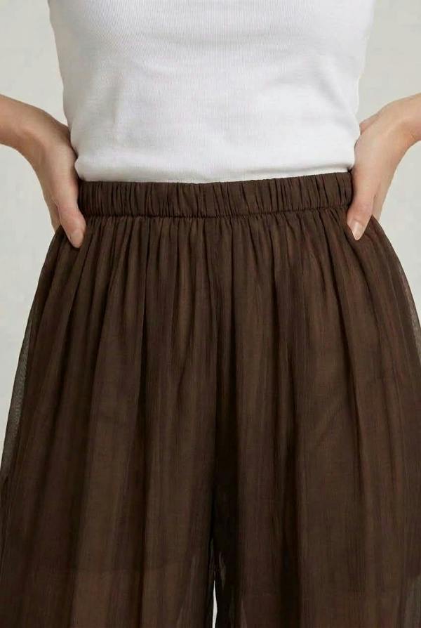 Brown | Semi Sheer Layer High Waist Harem Pants