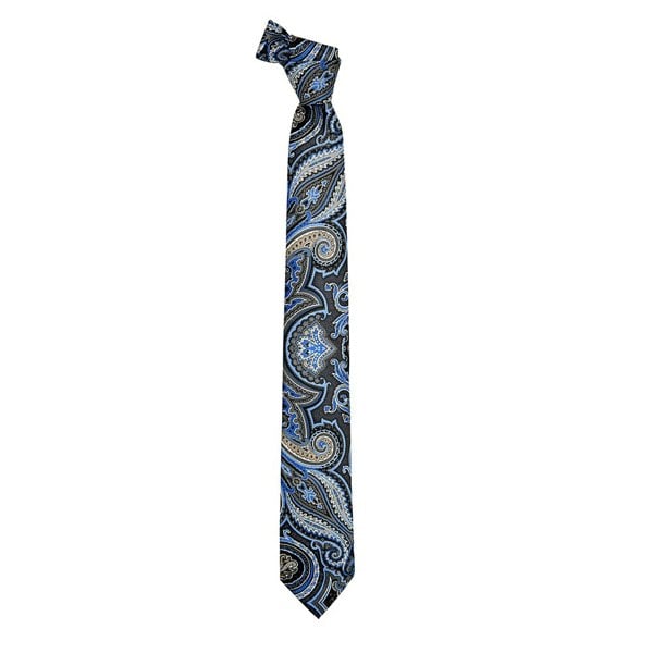 David WeJ Large Paisley Printed Tie - Blue Grey