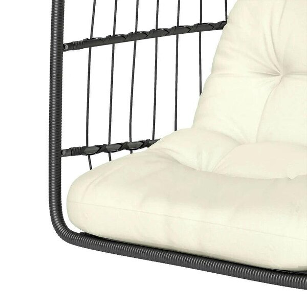 Hanging Egg Chair, Indoor Outdoor Hammock Swing Chair with Stand, Safety Strap, Foldable Basket, Black/Cream White