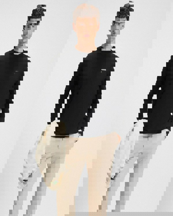 BOSS Green Tee Mens Stretch-Cotton T-Shirt with Contrast Logo - Black 001