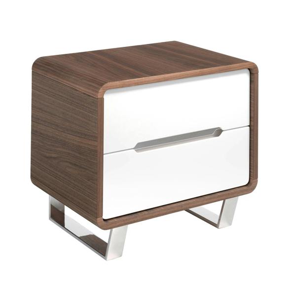 Angel Cerdá Bedside Table White Wood, Walnut and Chrome Plated Steel 7107