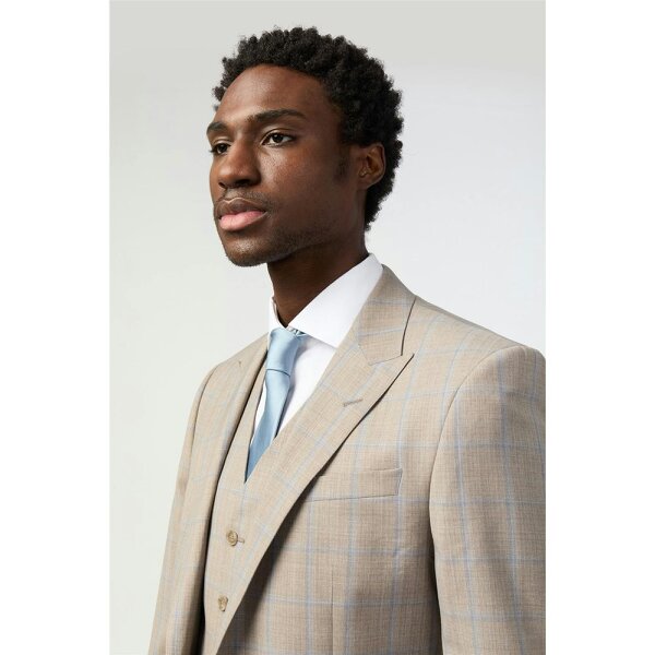Alexandre Silver Alexandre Tailored Fit Italian Oatmeal Blue Check Jacket