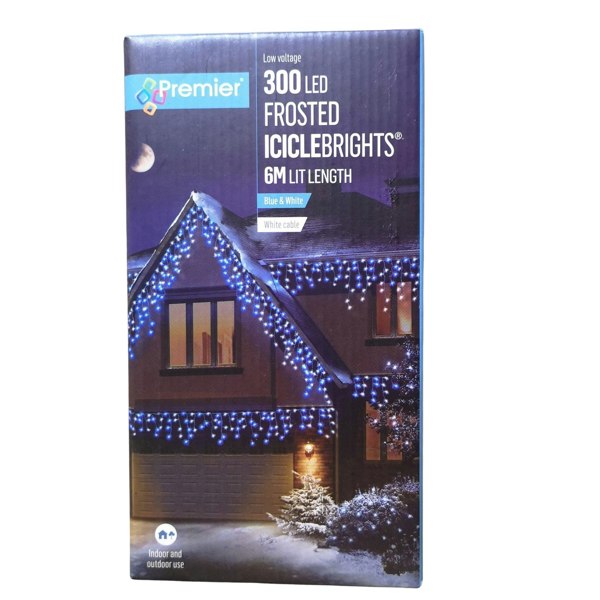 Samuel Alexander 300 LED 7.5m Premier Christmas Outdoor 8 Function Icicle Lights Blue & White