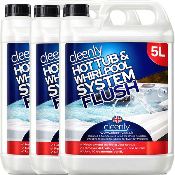 Cleenly Hot Tub & Whirlpool System Flush - Removes Dirt, Grime & Biofilm - Sterilises and Deeply Clean 15L