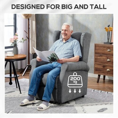Bobobiy Power Lift Recliner Armchair, Electric Lift Chair for Elderly, Fabric Riser and Reclining Chair with Remote Control, Charcoal Grey