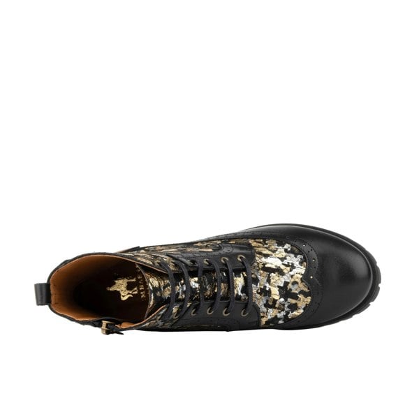 Embassy London Milliner Platform - Floral - Women's leather chunky 1 inch platform ankle boot in gold