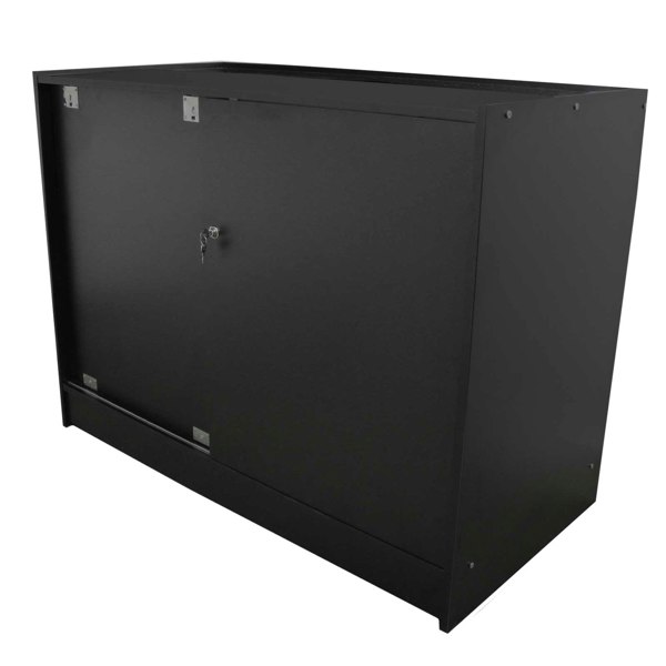 K1200 retail product display cabinet in sleek black, featuring a secure locking mechanism and a smooth, modern finish