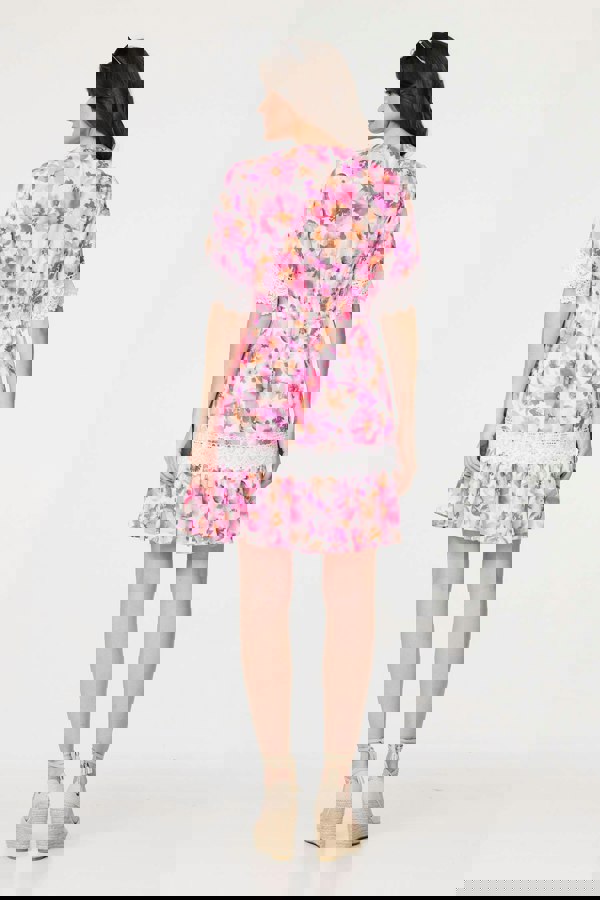 White | Floral Lace 1/2 Sleeve Short Dress