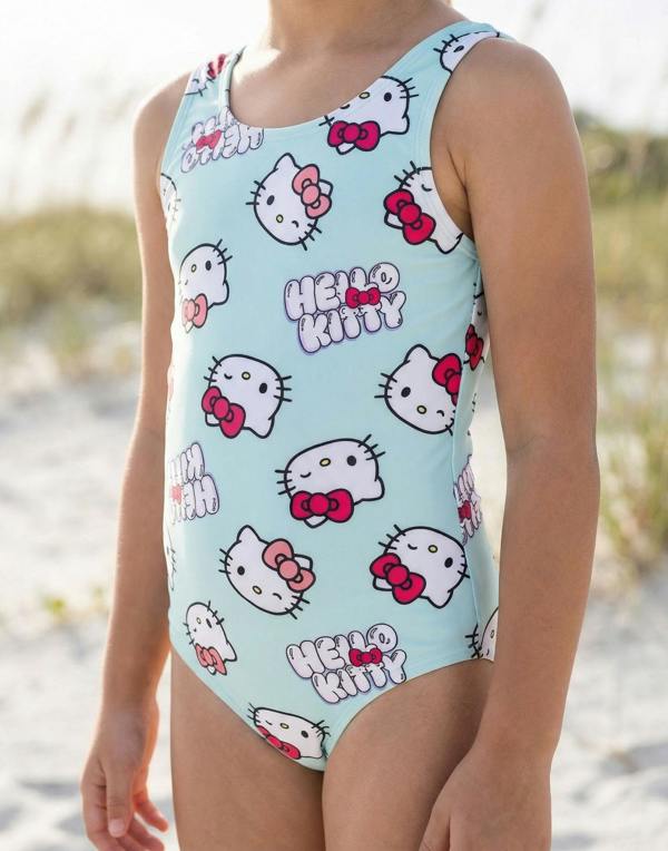 Vanilla Underground Hello Kitty Girls Blue Character AOP 1 Piece Swimming Costume