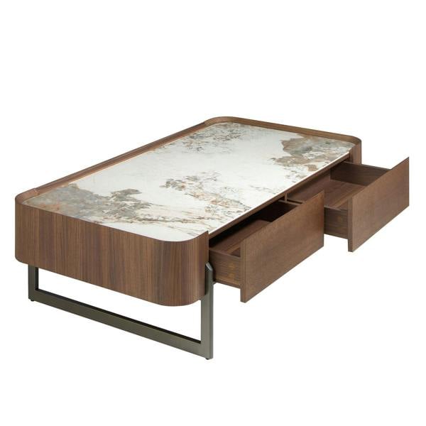 Angel Cerdá Rectangular coffee table in porcelain marble, walnut and dark metallic steel 2131