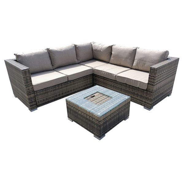 Furniture One Garden Rattan Patio Corner 5 Seater Sofa with Ice Bucket Coffee Table, Padded Wicker Patio All Weather Set