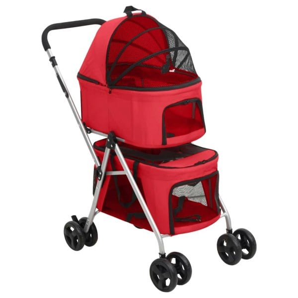 Berkfield 2-Layers Folding Dog Stroller Red 83x48x97 cm Oxford Fabric