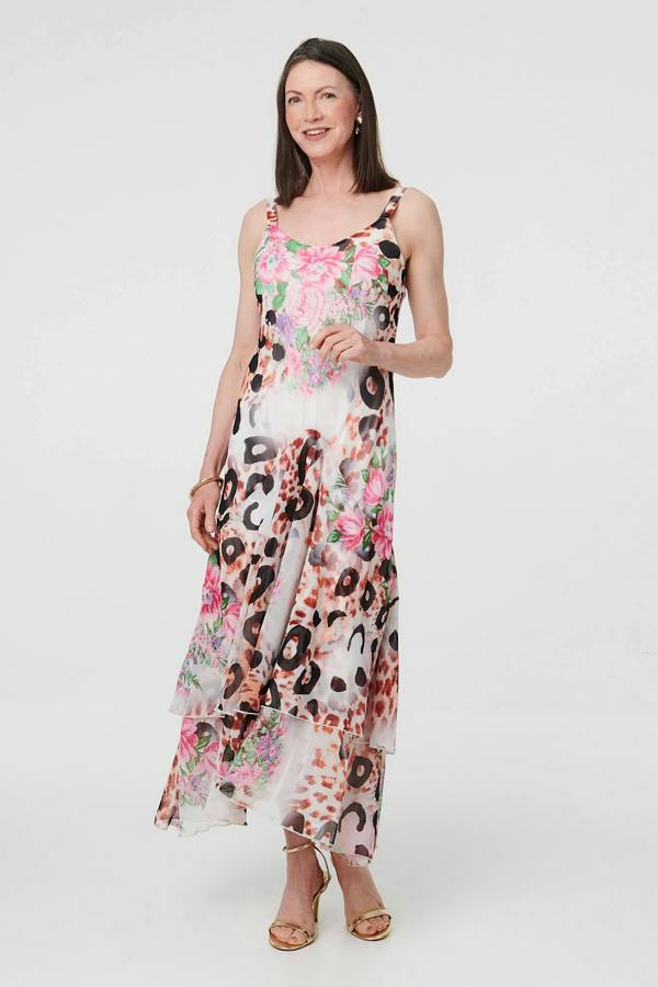 Pink | Animal Print Sleeveless Layer Maxi Dress