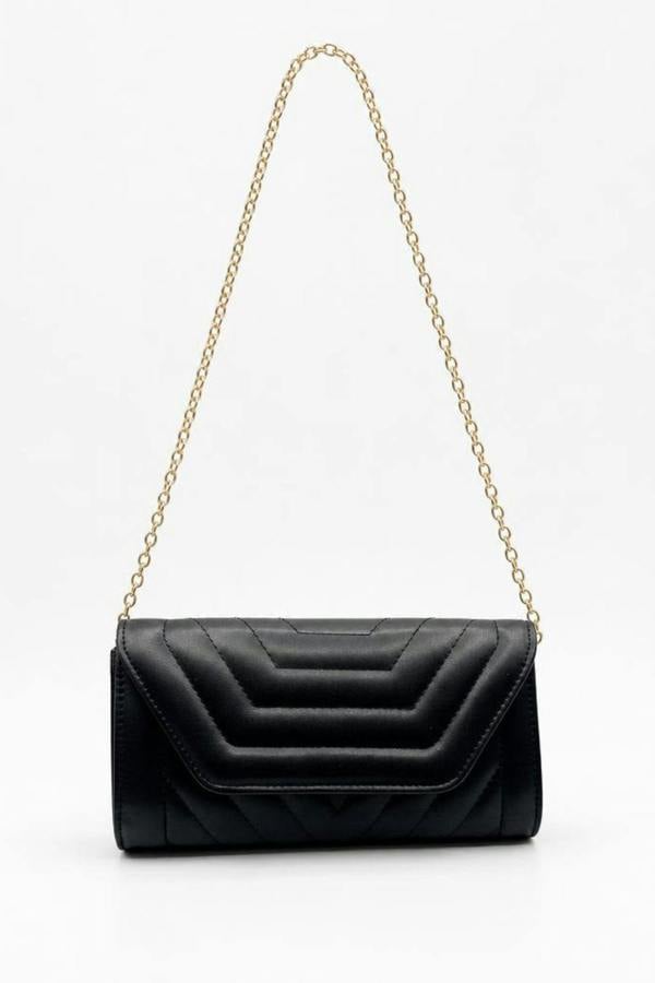 SVNX Quilted Chain Clutch Bag in Black