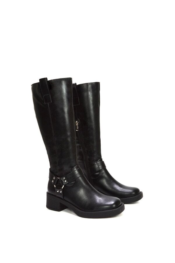 XY LONDON Knee High Biker Mid Block Heel Western Boots