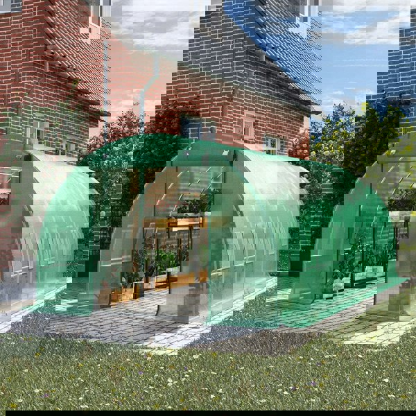 Green Outdoor Walk-in Tunnel Greenhouse with Steel Frame Greenhouses Living and Home 6x3x2M