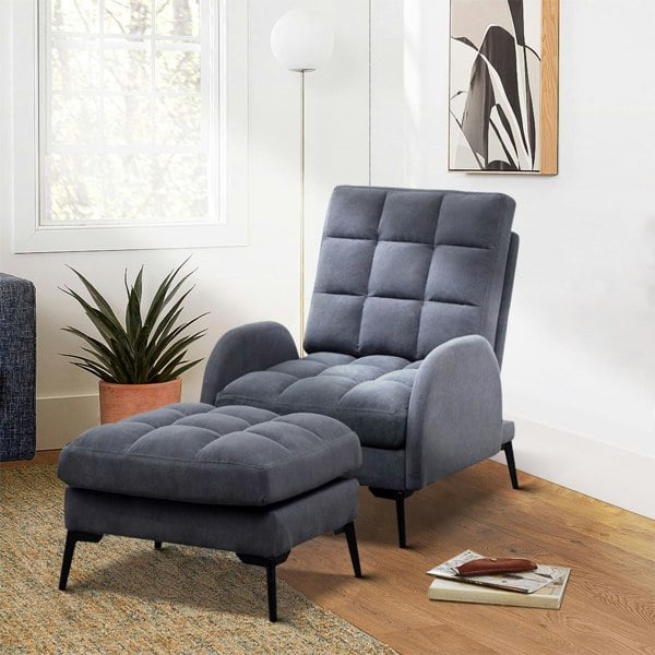 Upholstered Adjustable Backrest Velvet Sleeper Recliner Come with Ottoman Recliners Living and Home