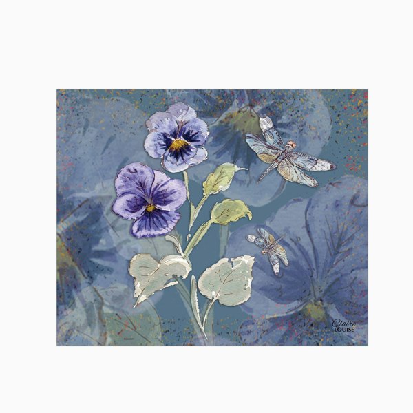 Claire Louise - Designer Powder Bloom Pansies Glass Kitchen Splashback