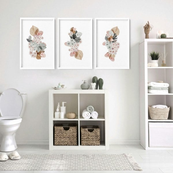 Bathroom prints | set of 3 Blush Shabby Chic wall art