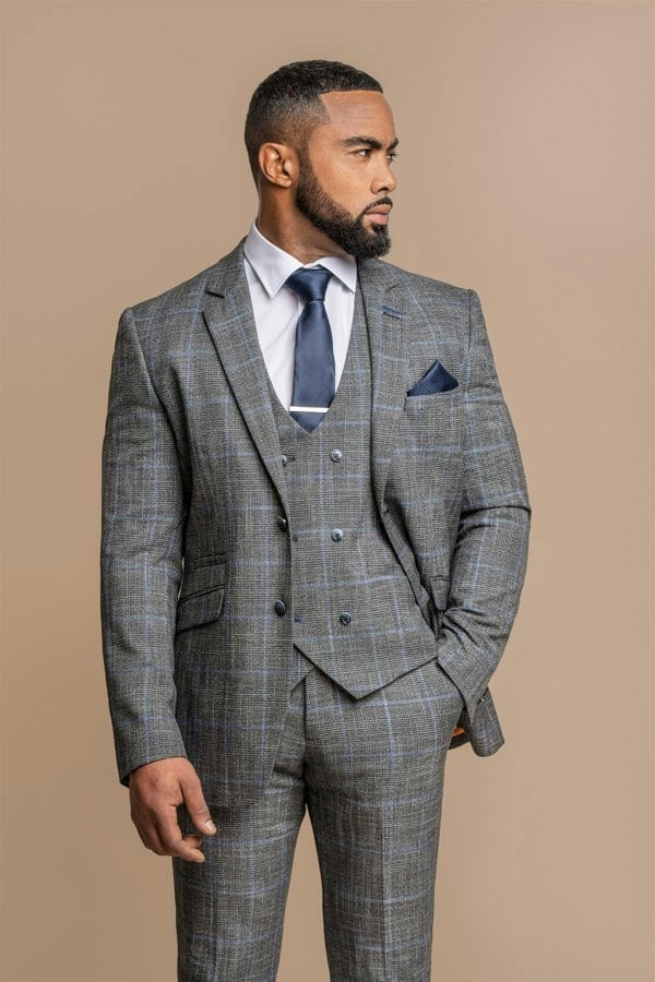 House of Cavani Power Grey Tweed Slim Fit Blazer