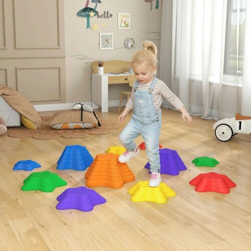 Bobobiy 11-Piece Kids Stepping Stones, Starfish Style Non-slip Obstacle Course, Stackable Balance Blocks Garden Toys, Encourage Toddler Sensory Toys