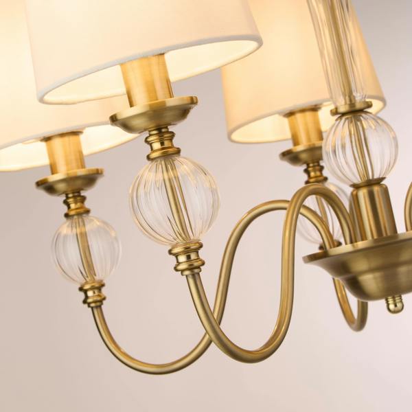 Lighting Collection Classic Brass Chandelier with Glass Accents and Drum Shades