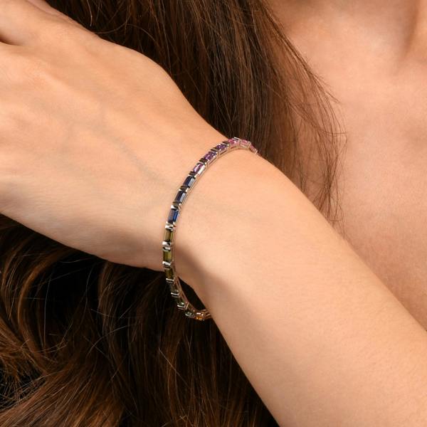 namana Sterling Silver Tennis Bracelets with Multicoloured Baguette-Cut Stones