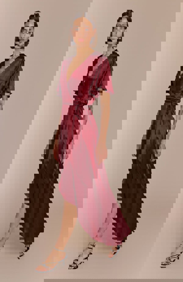 Rewritten London Florence Waterfall Dress in Chianti Satin