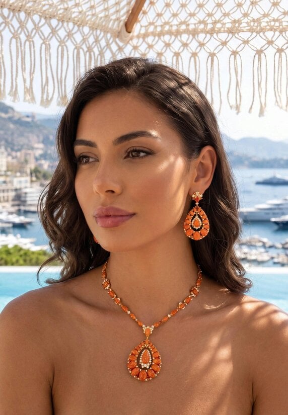 Latelita Paloma Fire Opal Statement Necklace Gold