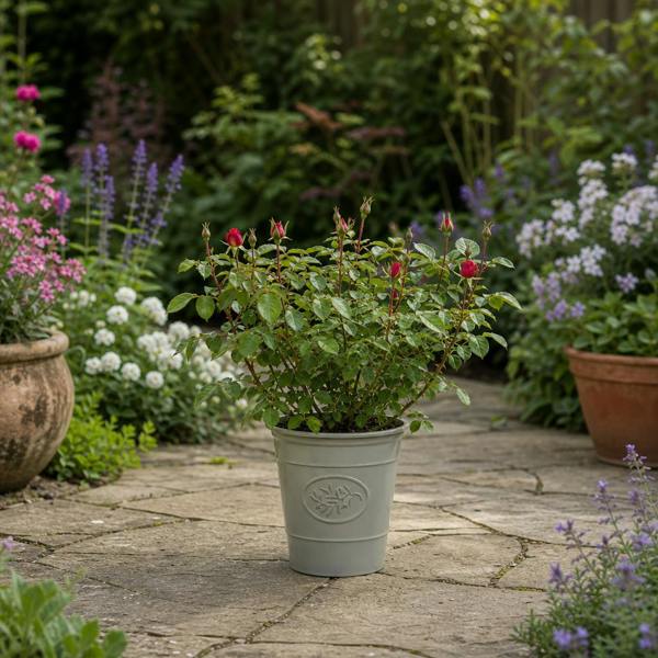 3L Red Patio Rose in Decorative Pot Outdoor Garden & Patio Plant