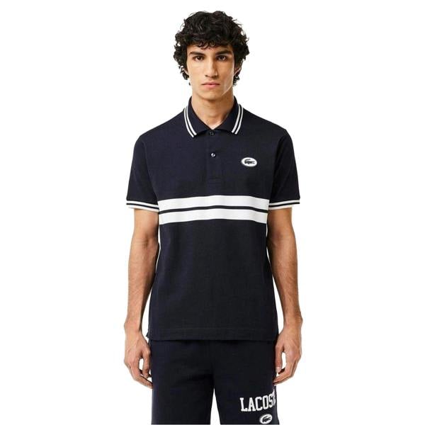 Lacoste Mens Striped Premium Cotton Polo Shirt - Black - 