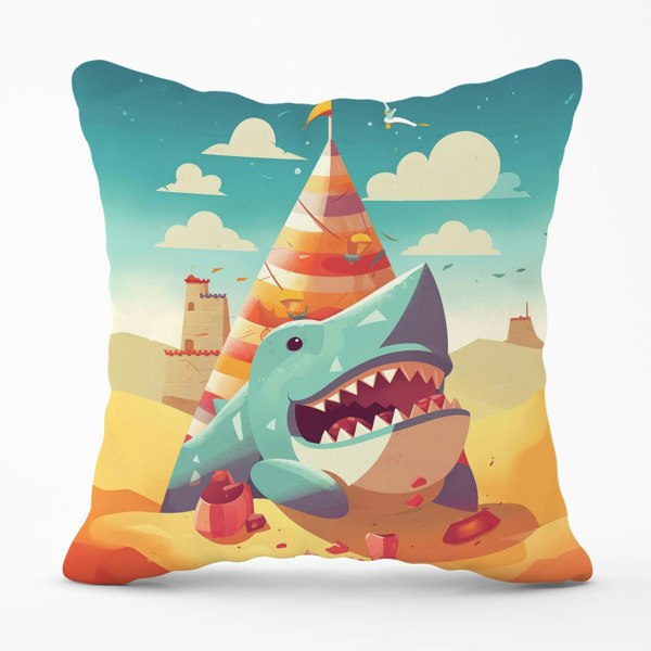 Warren Reed Shark On A Beach Holiday Cushions