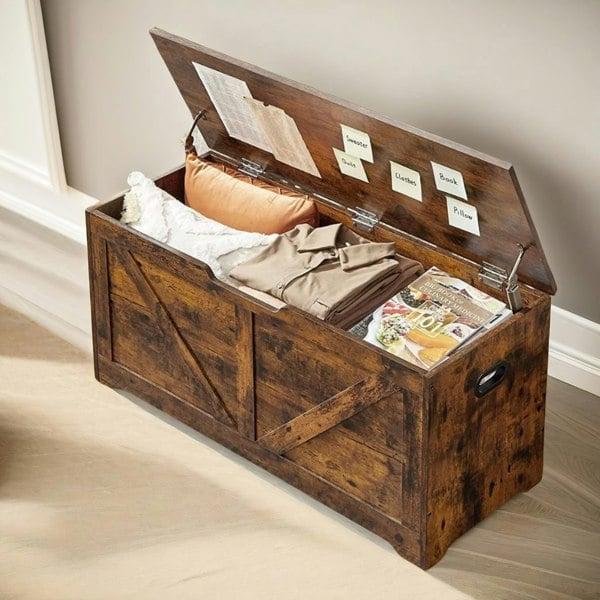 Rafaelo Mobilia Wooden Shoe Storage Chest Blanket Box Brown