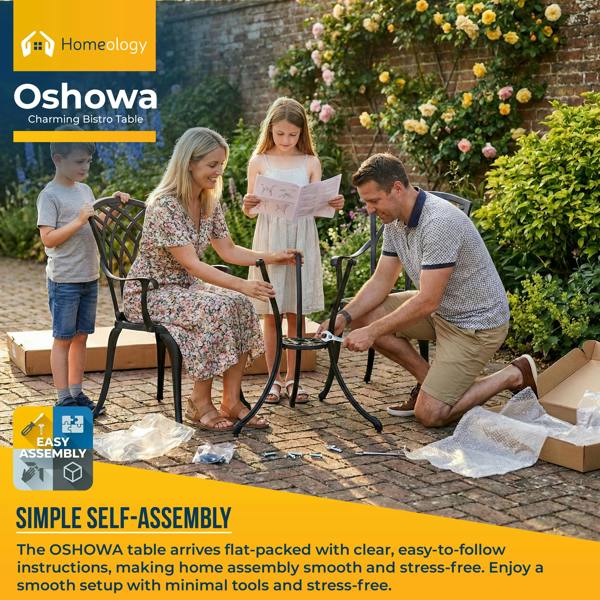 Homeology OSHOWA Black Garden and Patio Cast Aluminium Bistro Table