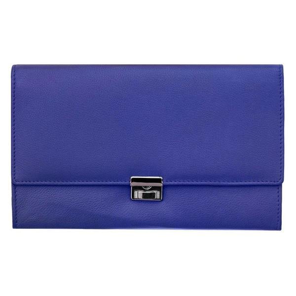 a purple leather travel wallet