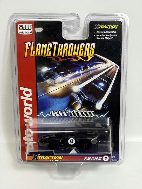 Auto World Slot Cars 2005 Ford GT Black X Traction Flame Throwers HO Scale SC366-3