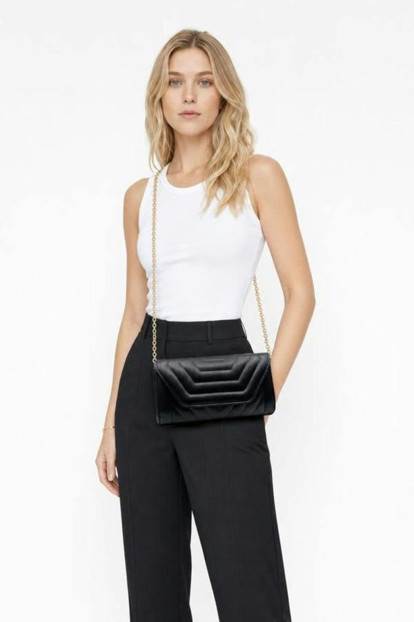 SVNX Quilted Chain Clutch Bag in Black