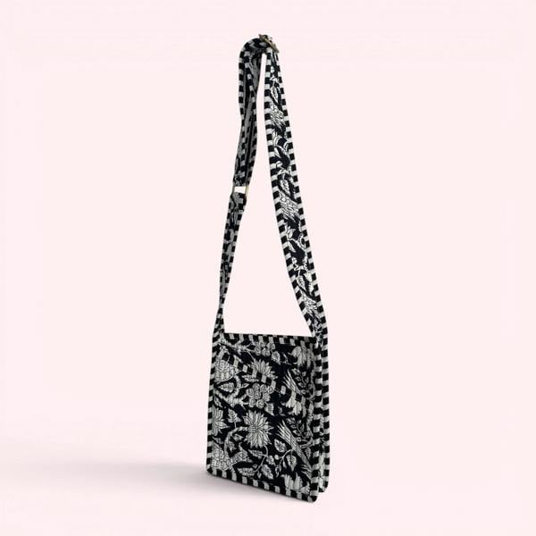 Hayley & Co Mini Cross Body Bag - Black and White Block Print Floral